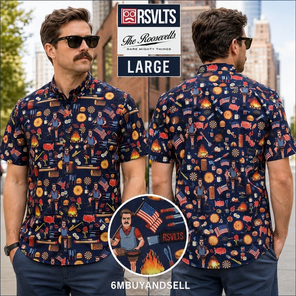 RSVLTS Parks and Recreation Ron Swanson Kunuflex Shirt Mens Large Short Sleeve